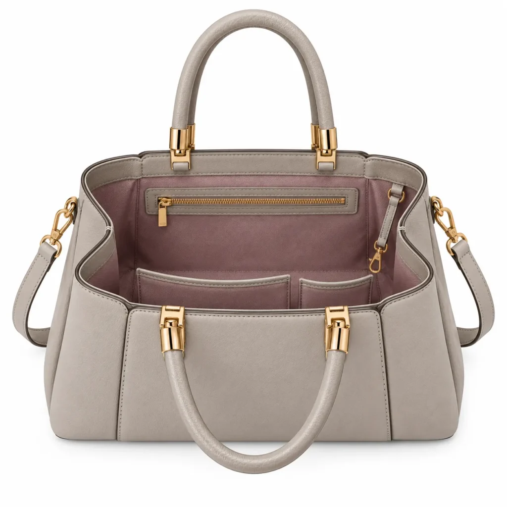 Zelmua Beige Panelled Satchel Handbag with Double Handles