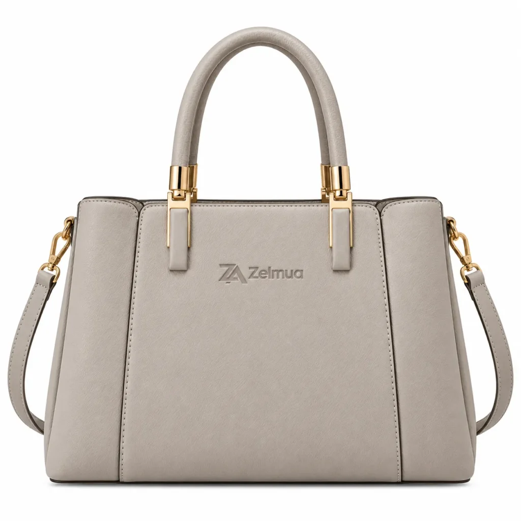 Zelmua Beige Panelled Satchel Handbag with Double Handles