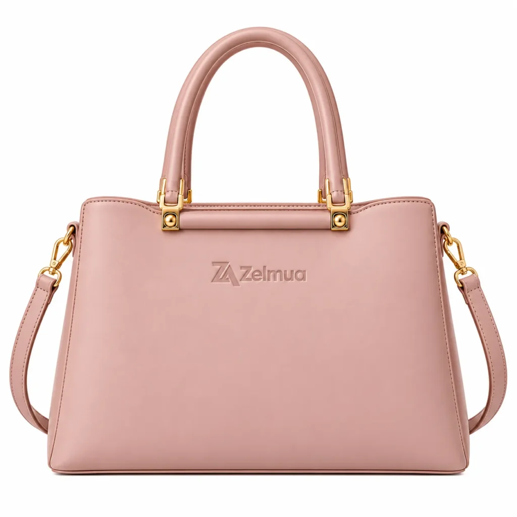 Zelmua Pink Top Handle Satchel Handbag with Matching Pouch